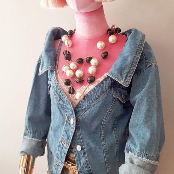 EUC Mustard Seed blue medium wash denim jacket with strap detail, M - Picture 4 of 12